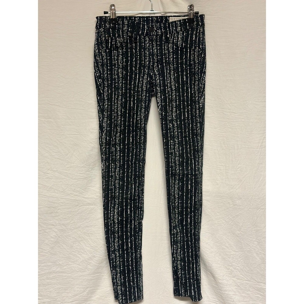 Rag & Bone Barcode Print Twill Black & White Leggings Pants Jeans Sz 24 Small S‎